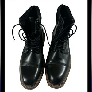 Perry Ellis Portfolio Dakota Black Leather‎ Boots Mens 8 Cap Toe Combat Ankle